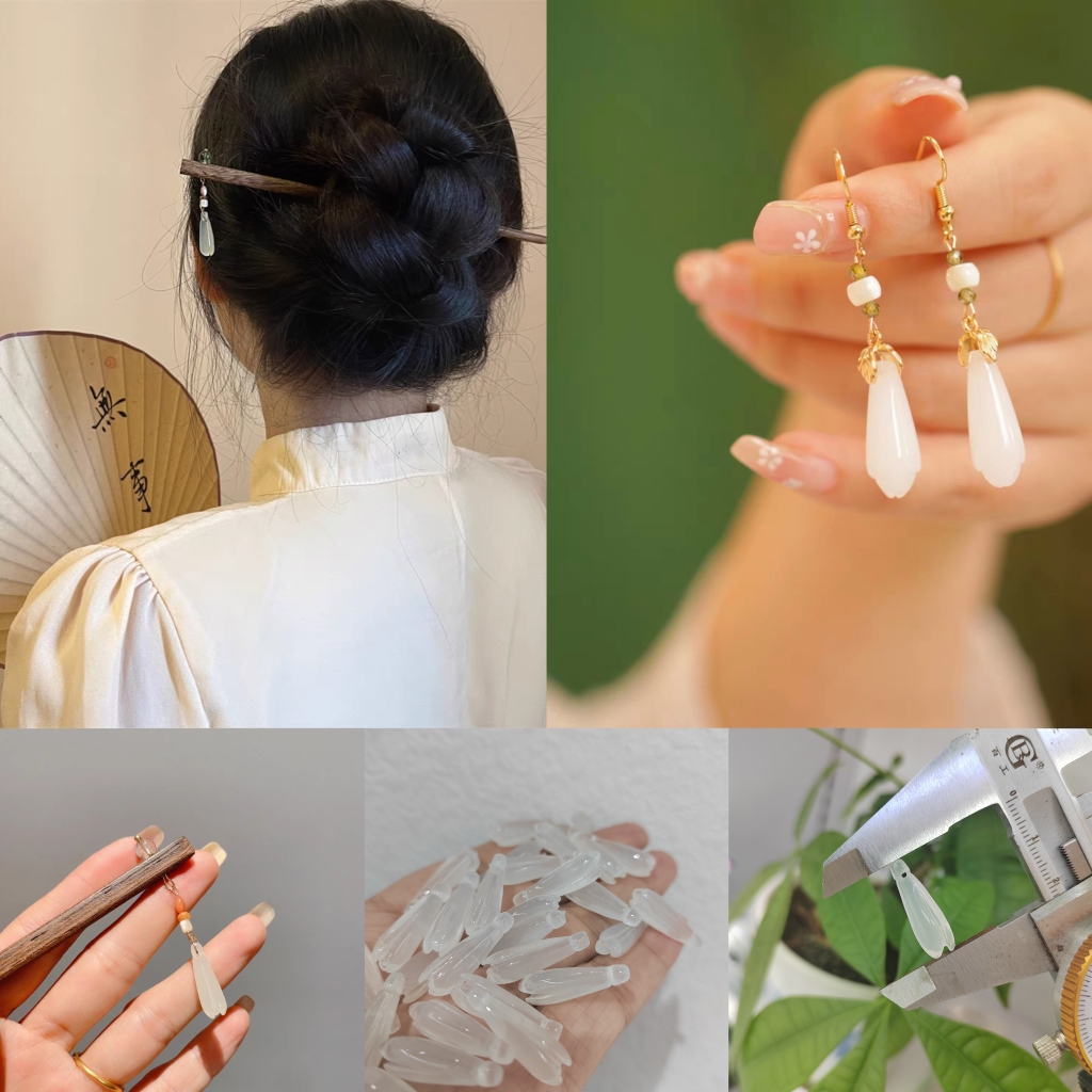 DIY jewelry accessories, design sense, high-end earrings, imitation white jade orchid, retro Hanfu accessories, resin accessories