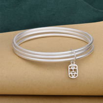 Three lives three 9999 sterling silver bracelet female fine foot silver ancient method Three Ring silver bracelet Chinese Valentines Day gift to girlfriend