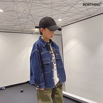 Boy Spring Clothing Denim Shirt 2022 New Childlike Design Sense line Long sleeves Lining Clothing Tide Children Spring Autumn Coats
