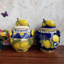 blue sky blue porcelain pure hand-painted ceramic lemon seal jar American candy can European style ornament ornament