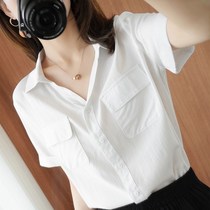 Japanese white shirt Women design sense short sleeve cotton top summer New loose temperament professional casual shirt