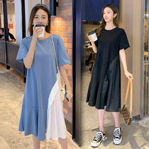 Maternity clothes summer tops Summer fashion stitching knee loose cotton maternity dresses Summer maternity dresses tide