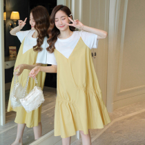 Maternity dress summer dress top Summer fashion stitching pleated knee loose maternity dress Summer maternity skirt