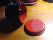  Export Lacquerware*Outer black inner mahogany plain lacquer Lacquer Small teacup with lid 83mm*70mm