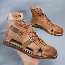 Original handmade head layer of cow leather High Help Baotou Rome hollowed out Martin cool boots male genuine leather retro sandal women summer tide