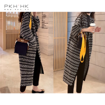 PKH HK special winter New Product self-retention fashionable accent Nordic jacquard cashmere wool sweater coat