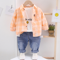 Cotton boys shirt long sleeve 2021 spring and summer new childrens clothing baby base top childrens plaid shirt jacket