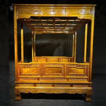 Golden Silk Nanwood Shelving Bed small leaf frame Nang imitation ancient plus-size bed New Chinese full solid wood Carved Twin Beds High And Low Bed