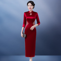 New acetic acid satin improved cheongsam dress wedding wedding wedding ceremony mother dress toast dress Noble