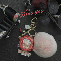 Genuine Jungle Castle scarlet rose keychain female cute car key bag pendant Creative gift for girls