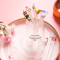 Glass mixing rod zakka creative cute cartoon Christmas juice bar beverage coffee milk tea bartender mixing stick