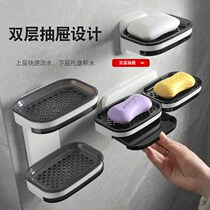 Soap box suction cup wall-mounted non-hole creative drain soap box home toilet double soap rack