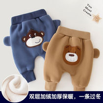 Balabala baby plus velvet padded pants winter wearing double-layer warm pp pants 0-year-old 1 baby winter big fart