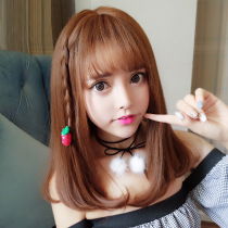 Net red shake sound wig wig female short hair long tail buckle pear flower head air bangs fluffy straight hair