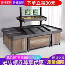  Supermarket fruit shelf display rack Fruit shop stainless steel wood supermarket multi-layer convenience store fresh fruit and vegetable rack