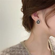  Caring Koko~camellia stud earrings black 2021 new trendy women high-end temperament face small earrings