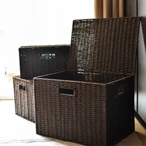 Pastoral rattan woven storage basket Household covered wardrobe storage box Sundries sorting box Snack box storage basket