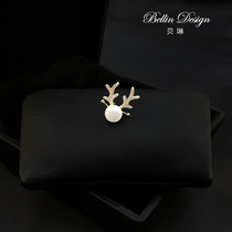 Mini fawn pearl brooch accessories high-grade suit womens collar pin decoration fixed neckline anti-light buckle 3625