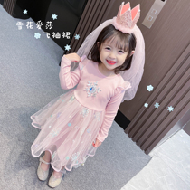 Girls autumn long sleeve plus velvet dress autumn childrens dress childrens dress baby baby Aisha princess dress spring and autumn