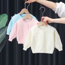 Han Edition Childrens Clothing Girl Po Dot Sweater Jacket Spring Autumn Female Baby Cardio-hoodie Child Blouse Baby Needleshirt Princess
