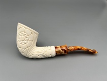 Turkish master F YAVUZ Fernan Yavuz new carved flower basket meerschaum pipe K276
