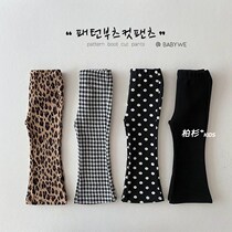 South Korean childrens clothing 2022 spring and autumn new girl horn pants plaid children pants baby long pants outside wearing pure cotton casual