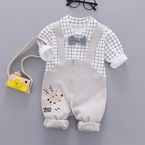 Spring Autumn Newborn Baby Long Sleeve Gentleman Khae Baby Conjoined Clothes BoyS Birthday Gown Handsome 100 Days of Climbing Clothes