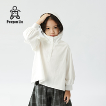 Pawpaw Liu original design children lining clothes spring summer pure cotton 2020 new products male and female white even cap shirt