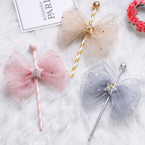 Net Red Straws Bow Tie Cake Inserts Birthday Party Meritocratic Stars Starry Air Straws Pink Little Cute Decorations