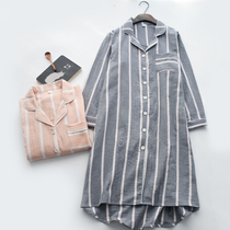 Day-style minimalist wind sweatshirt sleeping dress female style spring and autumn thin section pure cotton cloth washed double layer long sleeves Home Sleeping Clothes