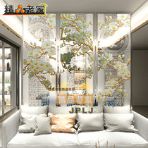Transparent frosted tempered carved decorative art glass partition wall screen New Chinese style guest restaurant entrance Magnolia flower