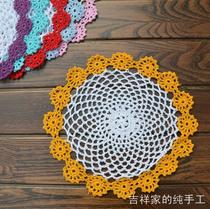 Pure Hand Crochet Crochet Flowers Shooting Props Z Department Wind date Single Mori Department Vini Pure Cotton Round Dish Cushion Table Mat 21cm