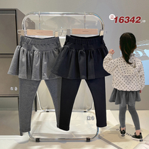 Womens dress spring and autumn fake two-piece pants 2021 New Fashion big children leggings wear thin trousers