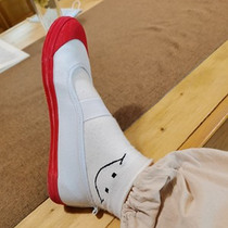 Childrens soft sole pedal kindergarten word belt white gymnastics shoes Red and blue head boys and girls dance performance shoes