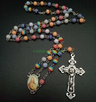 European and American handmade Catholic rosary cross Christ Jesus bitter image resin mixed color rainbow necklace factory direct sales