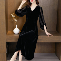 Silk velvet dress womens new high-end temperament skirt 2022 autumn Hangzhou big name celebrity plus size womens wear