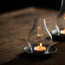 Candlelight dinner Glass candlestick ornaments Nordic Wrought iron romantic retro simple Western household windproof candle holder cover