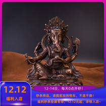 Collection-level Ningma Baga inheritance inlaid with multi-treasure four-armed elephant nose sky god of wealth statue purple Lima bronze old Buddha statue