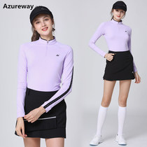 Golf womens long sleeve T-shirt stand collar half zipper simple skirt set Stretch Slim top autumn and winter clothes