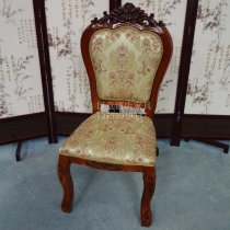 Guoyi Hotel Solid Wood Chairs Cloth Art Dining Chair Hotel Chair Eu Style Dining Chair Backrest Soft Bag Chair Carved Flowers