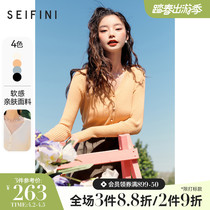 Poetry Fan Spring Cropped Cotton Jersey Woman 2022 New V Lead Pit Strip Long Sleeve Thin Knit Undershirt Sweater Sweatshirt