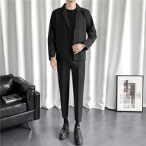 New fashion suit male ruffian handsome all-black 3-piece suit jacket nine-point trousers student work graduation clothing