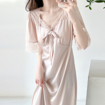 Sexy Pyjamas 2022 Spring Summer Thin butterfly knot half sleeves ice silk with chest cushion Skirt Fashion outside wearing Temperament Sleeping Dress