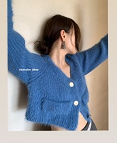 Lonslan autumn new pounding of gentle 5-color rabbit hair short long sleeves knit cardigan woman single row buttoned blouse