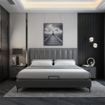 The Nordic bed zhen leather bed light luxury 1 8 meters nuptial bed modern minimalist master bedroom double Italian wood high bed