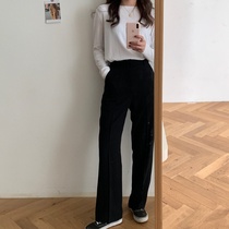 HYYEGIRL BLACK BROTHER Knock On Slim High Waist Straight Cylinder Western Dress Pants Woman Han Version Loose Slim Fit Pants 2021 Autumn