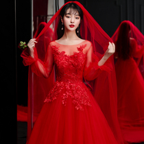 Light main wedding dress 2021 New tailing temperament Mori Super fairy dream bride dress red go out gauze thin summer