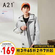 A21 autumn 2021 new mens loose hooded jacket casual trench coat Tide brand mens tooling sports shirt