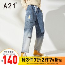 A21 Autumn New 2021 Mens Loose Straight ankle-length pants Tide Brand Printed Pants Casual Mens Jeans ins