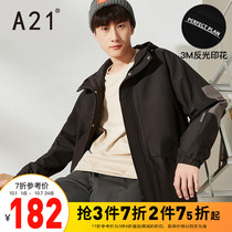 A21 Mens loose hooded long sleeve jacket 2021 Autumn New 3m print Tide brand mens trench coat black ins